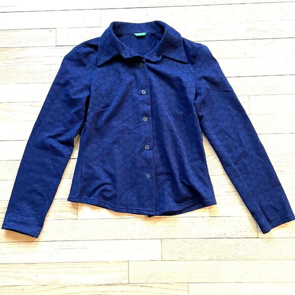 Benetton Tops - Vintage Benetton Button Up Blouse Shirt Italy Collared Long Sleeve Blue 8